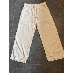 Gap Women Large Linen Cotton Blend Cargo Pants Utility Wide Leg Khaki Tan
